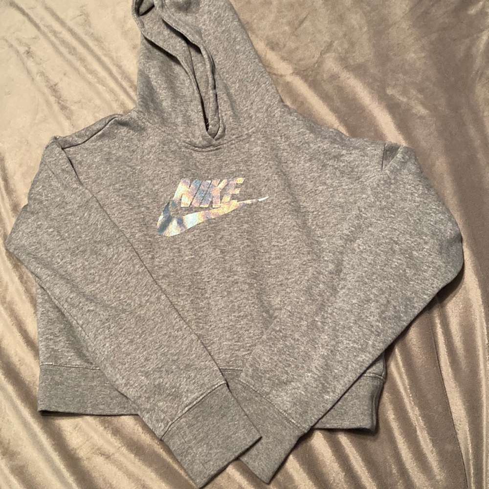 girls gray nike crop top sweatshirt